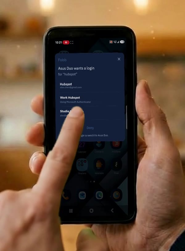 Choosing a login on the phone to send to the computer