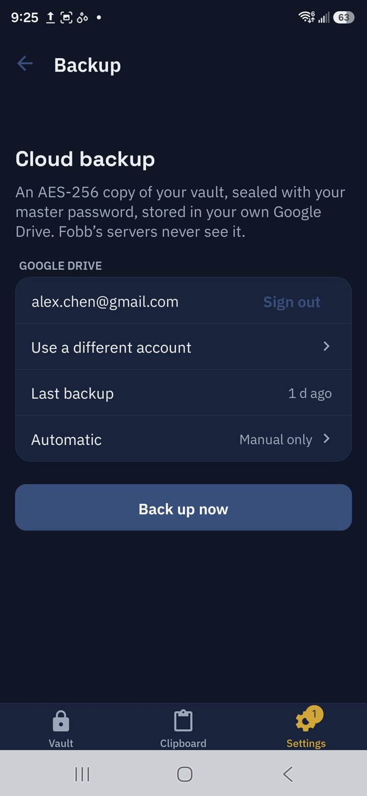 Backup settings with Google Drive connected